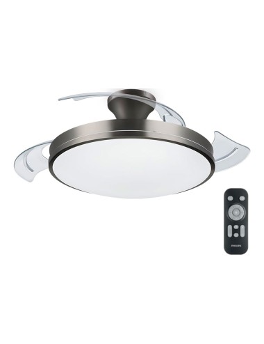 Ventilador de techo de led modelo atlas. color nikel. potencia: 28 + 35 w aspas: ø 106 cm con mando a distancia
