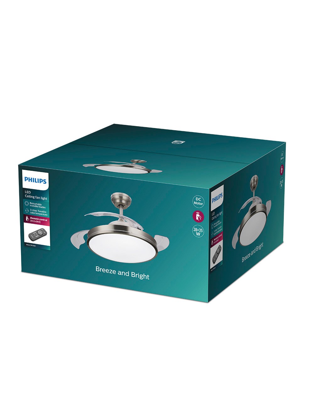 Ventilador de techo de led modelo atlas. color nikel. potencia: 28 + 35 w aspas: ø 106 cm con mando a distancia