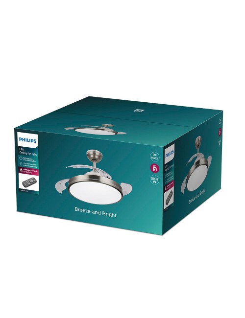 Ventilador de techo de led modelo atlas. color nikel. potencia: 28 + 35 w aspas: ø 106 cm con mando a distancia