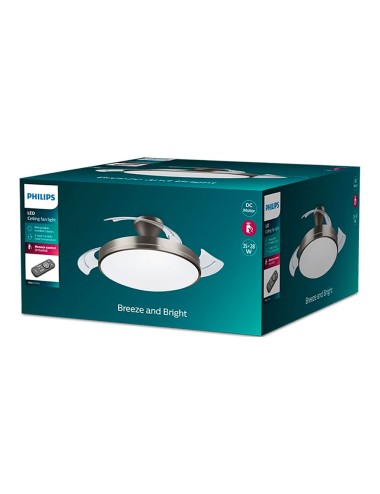 Ventilador de techo de led modelo atlas. color nikel. potencia: 28 + 35 w aspas: ø 106 cm con mando a distancia