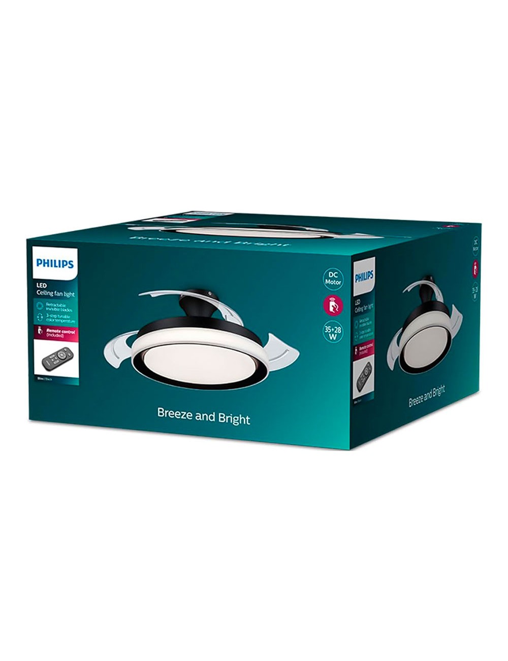 Ventilador de techo de led modelo bliss. color negro. potencia: 28 + 35 w aspas: ø 106 cm con mando a distancia