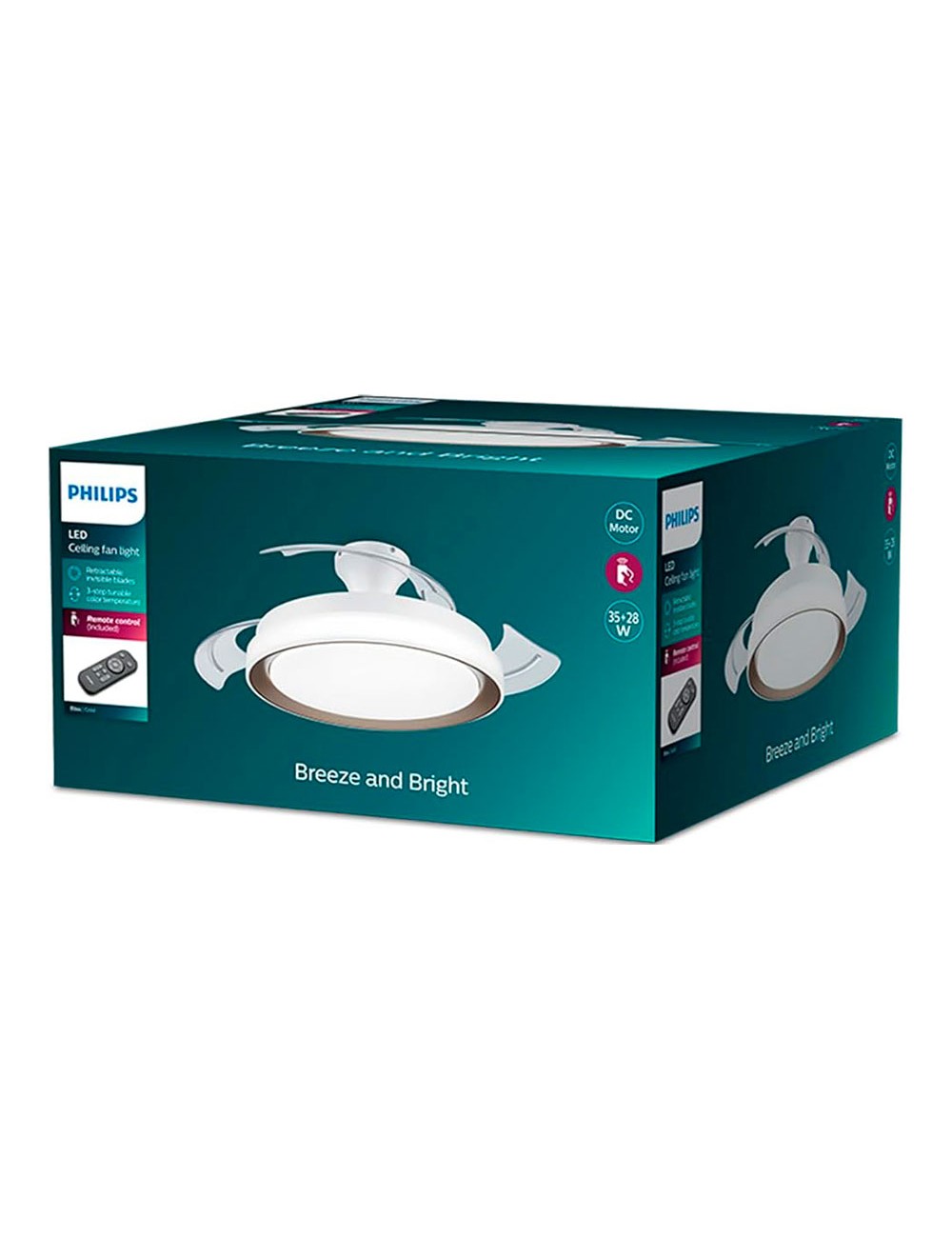 Ventilador de techo de led modelo bliss. color dorado. potencia: 35 + 28 w aspas: ø 106 cm con mando a distancia