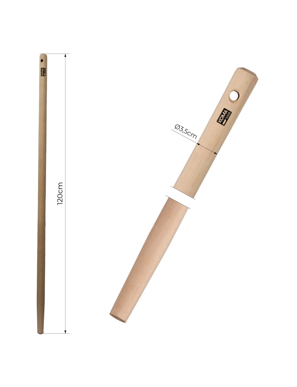 Mango de madera de eucaliptus para raedera / pala, amp1200 , ø3,5 cm x 120 cm