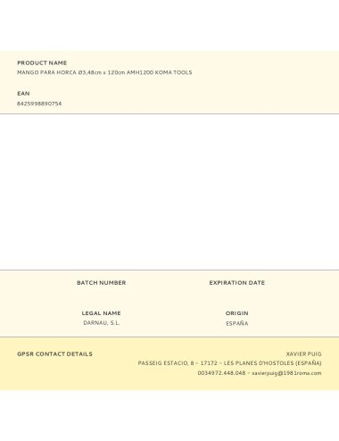 Mango de madera de eucaliptus para horca, amh1200, ø3,48 cm x 120 cm