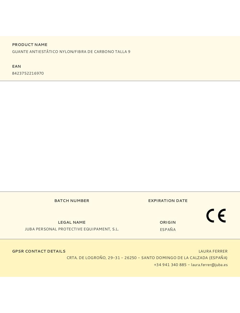 Guante nailon / fibra de carbono con palma poliuretano, antiestático, t-09