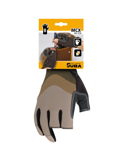 Guante piel sintetica / spandex, 3 dedos abierto, táctil, t-08