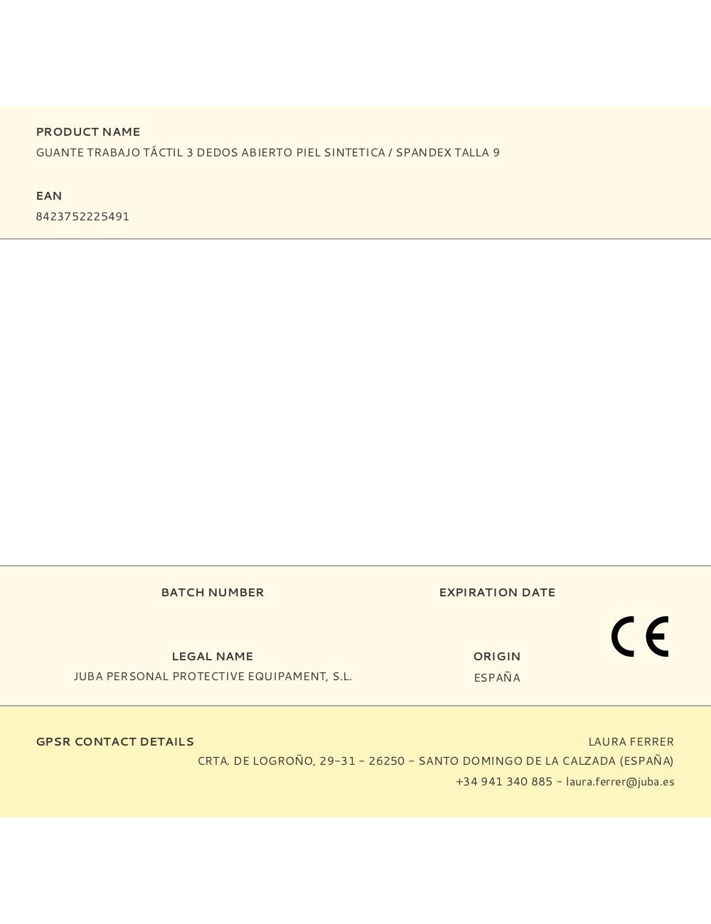 Guante piel sintetica / spandex, 3 dedos abierto, táctil, t-09