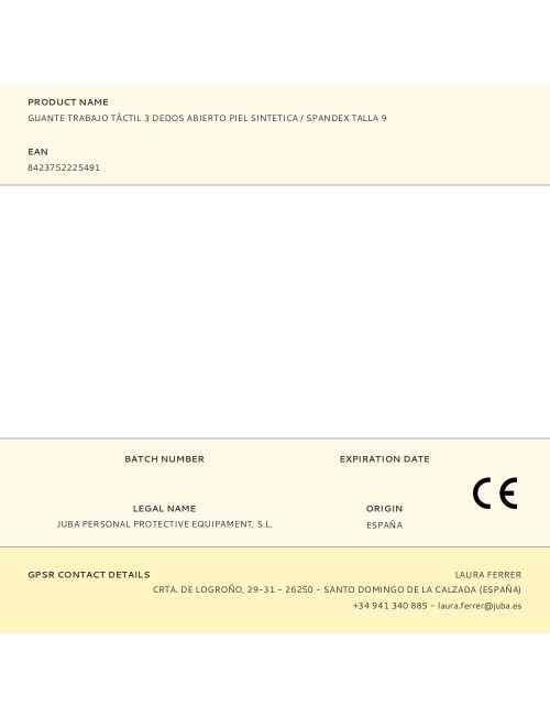 Guante piel sintetica / spandex, 3 dedos abierto, táctil, t-09