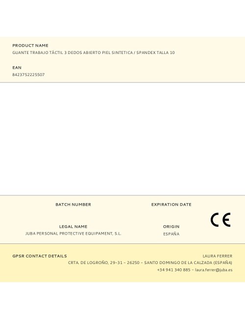 Guante piel sintetica / spandex, 3 dedos abierto, táctil, t-10