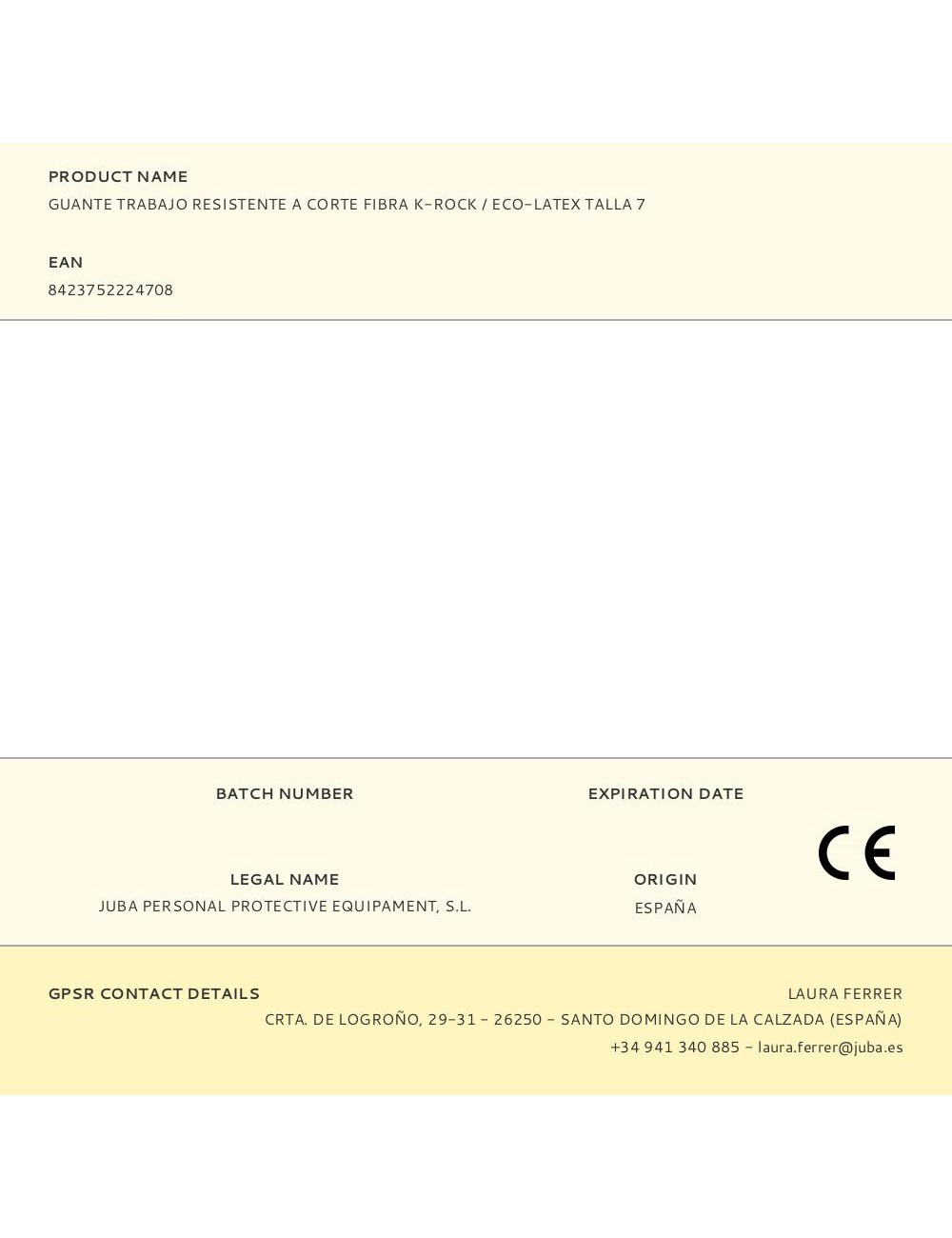 Guante poliéster / elastano / k-rock palma látex, resistente a corte, t-07