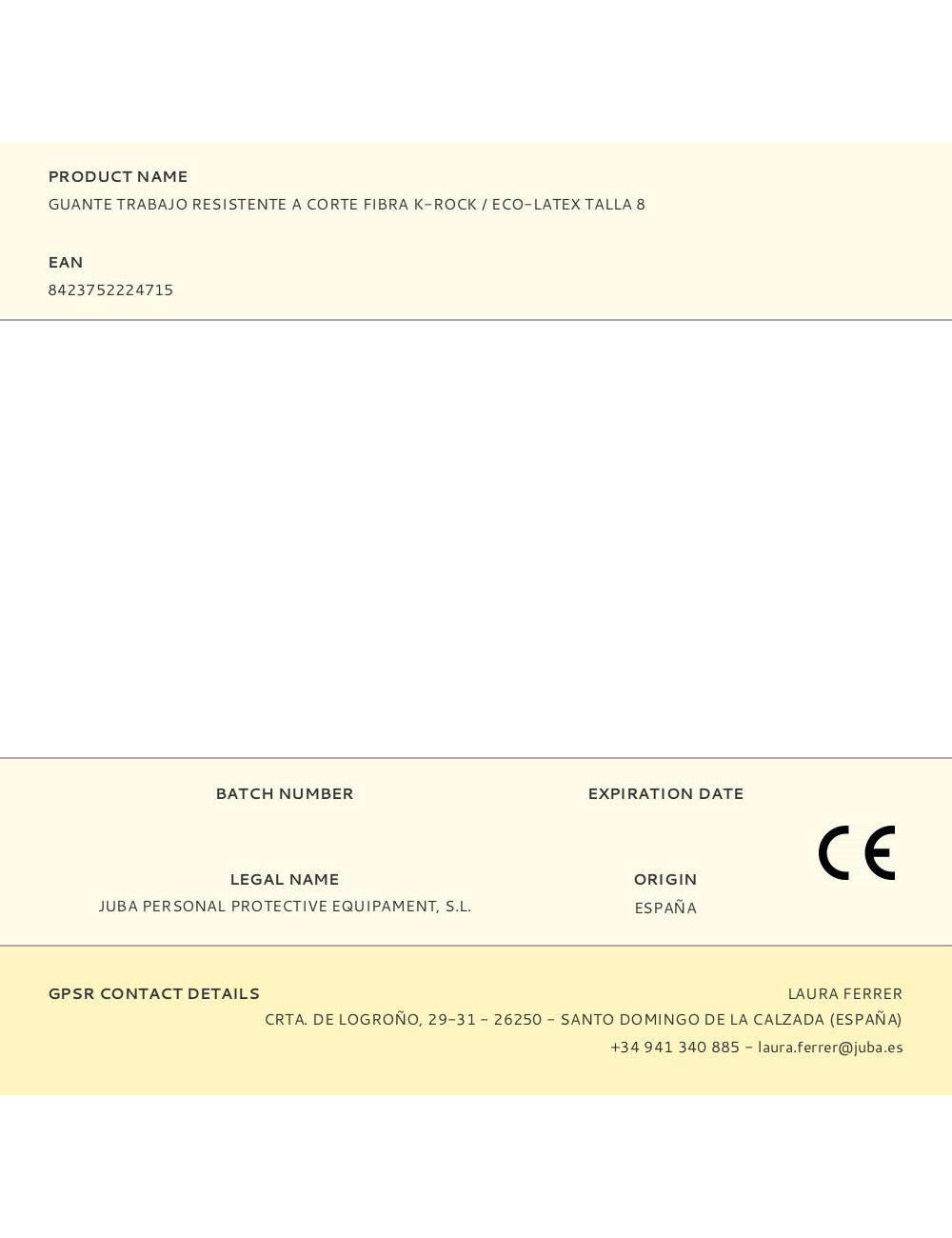 Guante poliéster / elastano / k-rock palma látex, resistente a corte, t-08