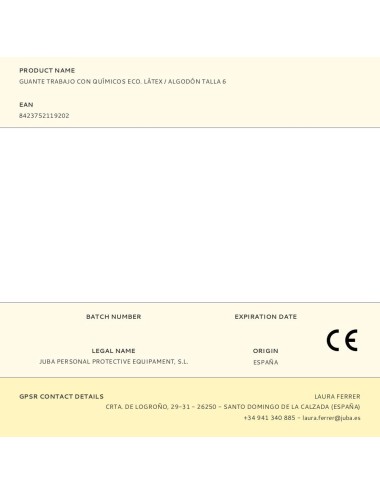 Guante látex flocado interior algodón, para químicos, amarillo, t-06