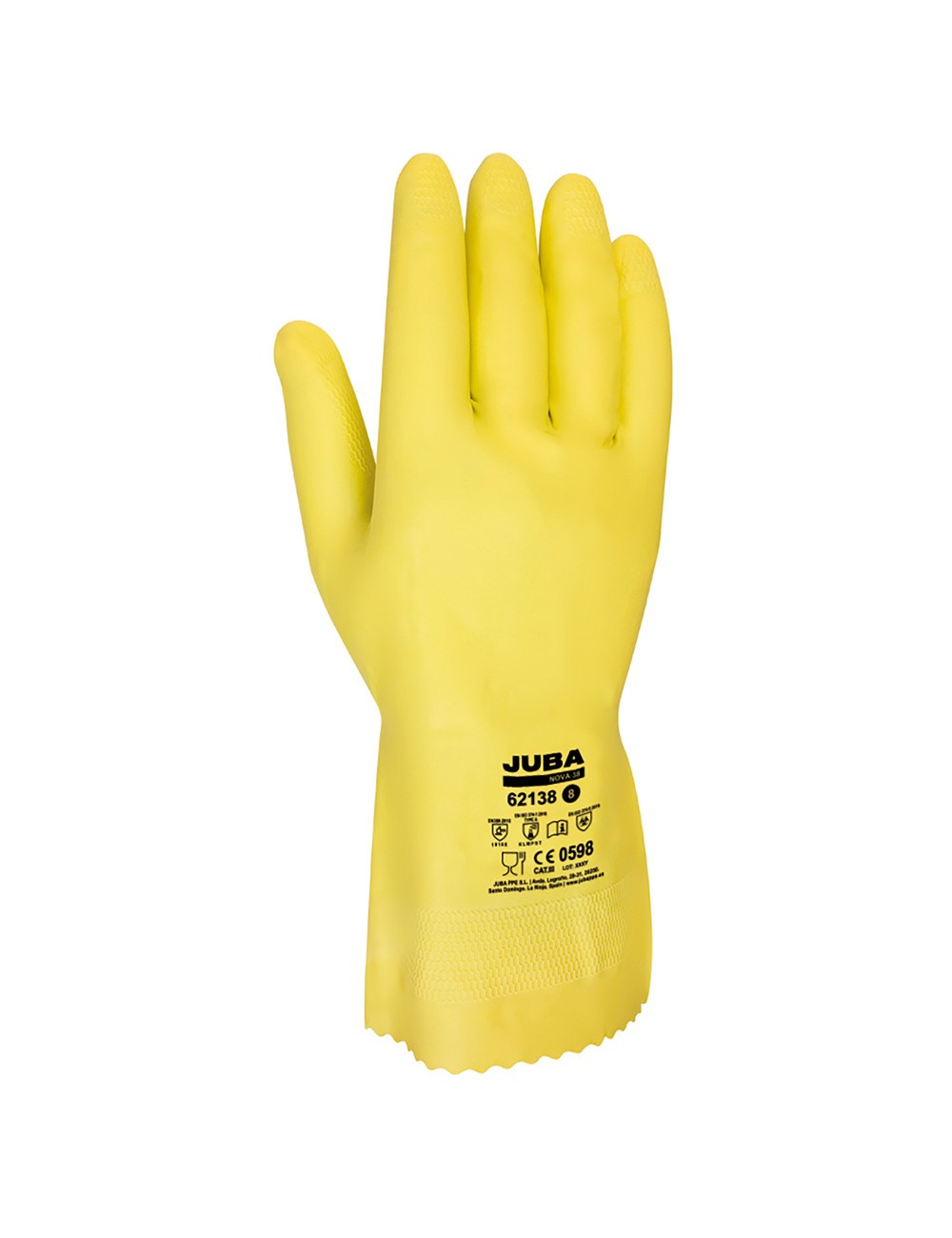 Guante látex flocado interior algodón, para químicos, amarillo, t-08