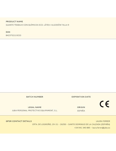 Guante látex flocado interior algodón, para químicos, amarillo, t-09