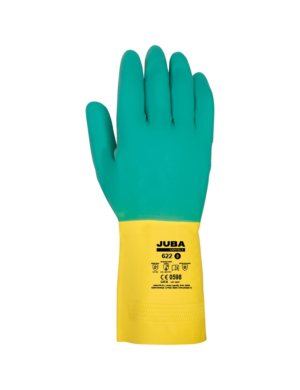 Guante látex, flocado interior algodón, bicolor, t-08