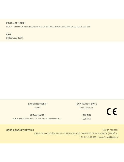 Guante nitrilo, sin polvo, desechable, económico, azul, t-xl, caja 100 uds