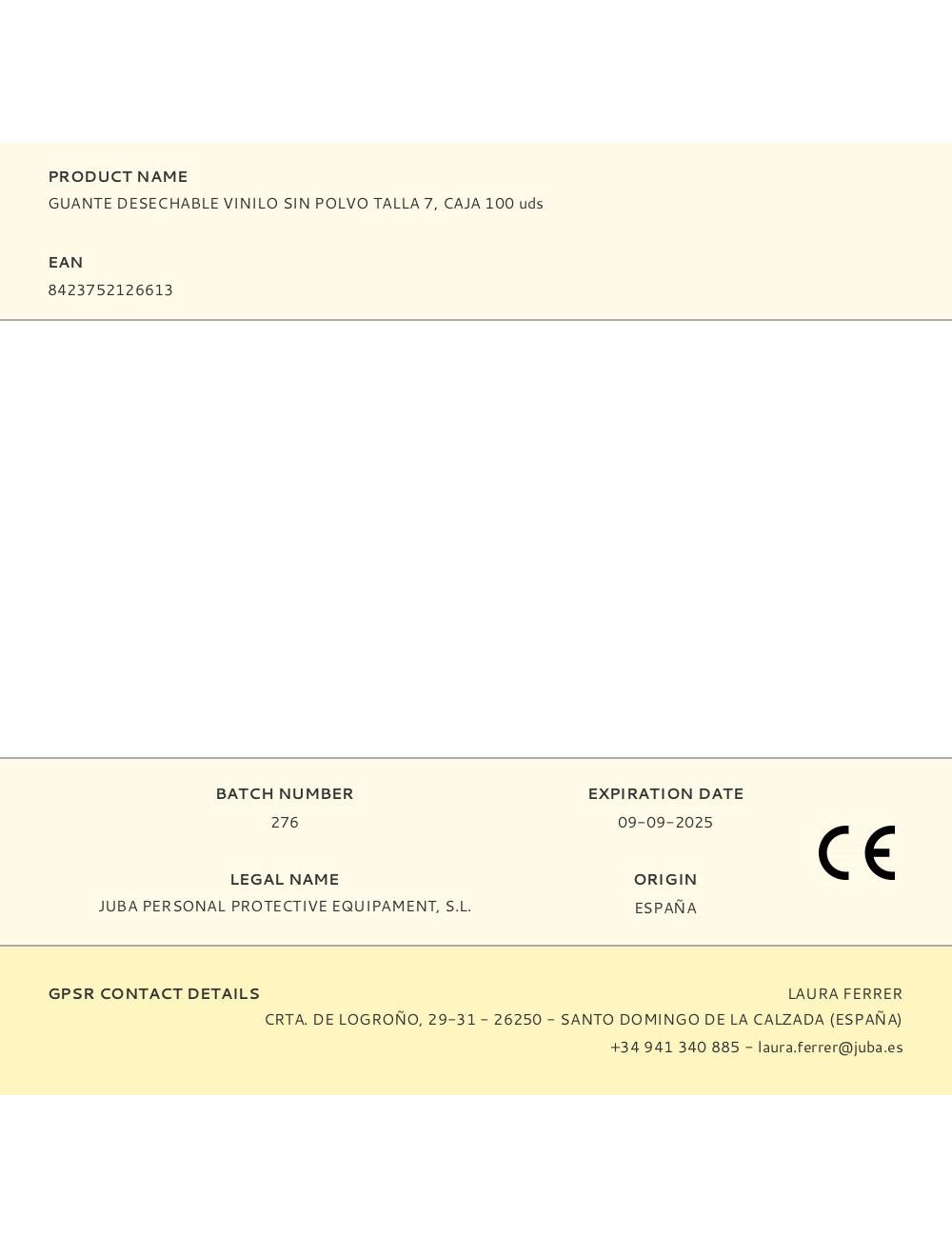 Guante vinilo, sin polvo, desechable, transparente, t-07, caja 100 uds