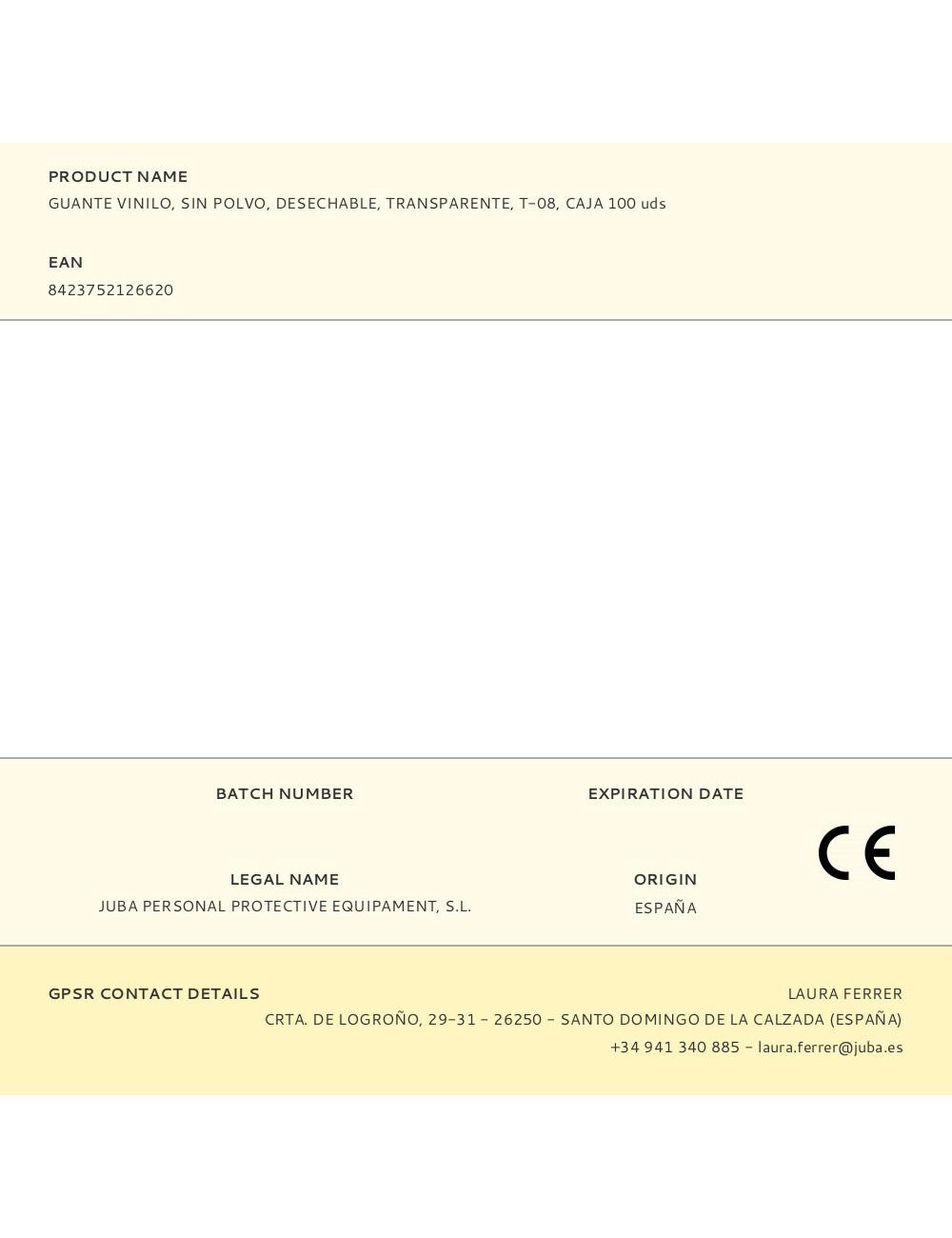 Guante vinilo, sin polvo, desechable, transparente, t-08, caja 100 uds