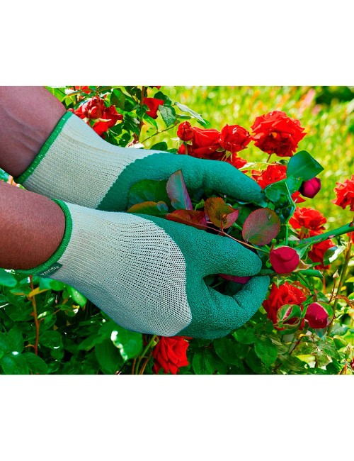 Guante poliéster con palma látex para jardinería, t-09