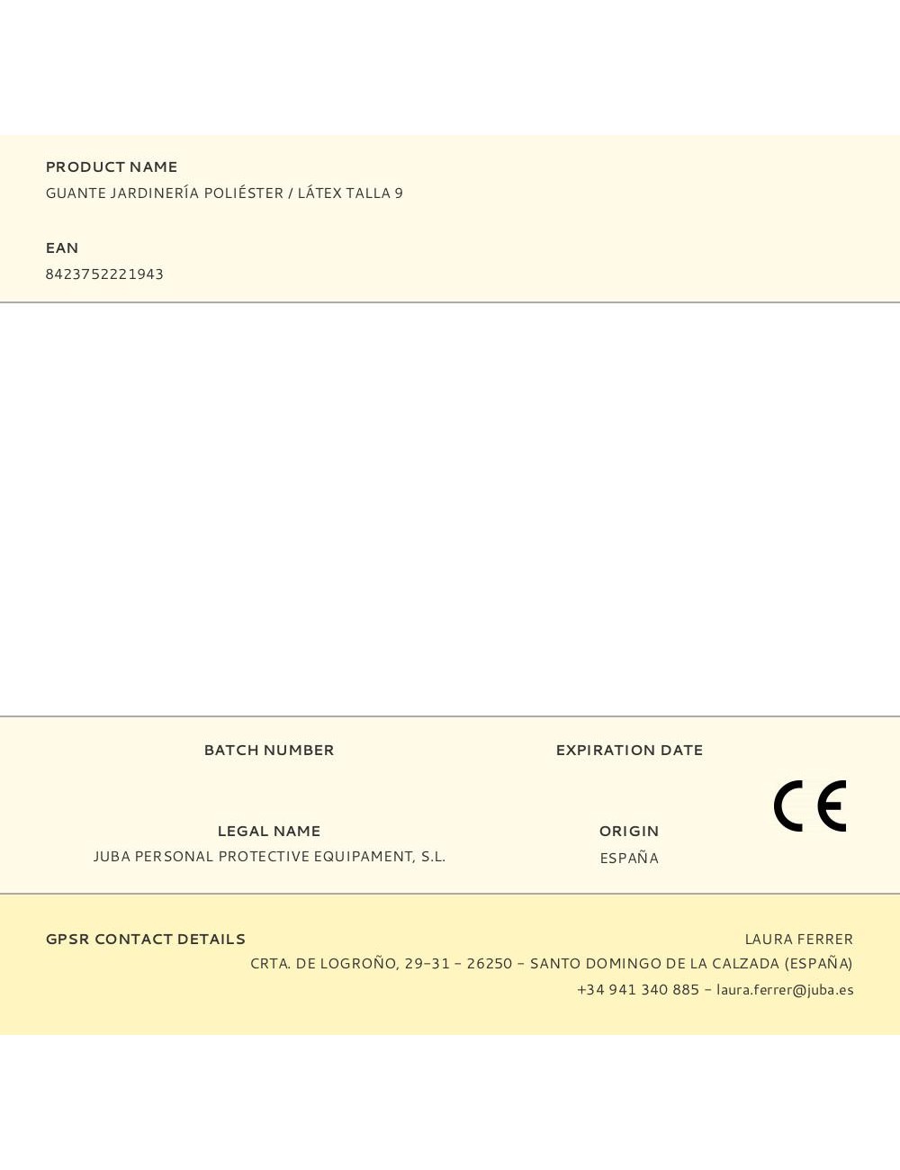 Guante poliéster con palma látex para jardinería, t-09