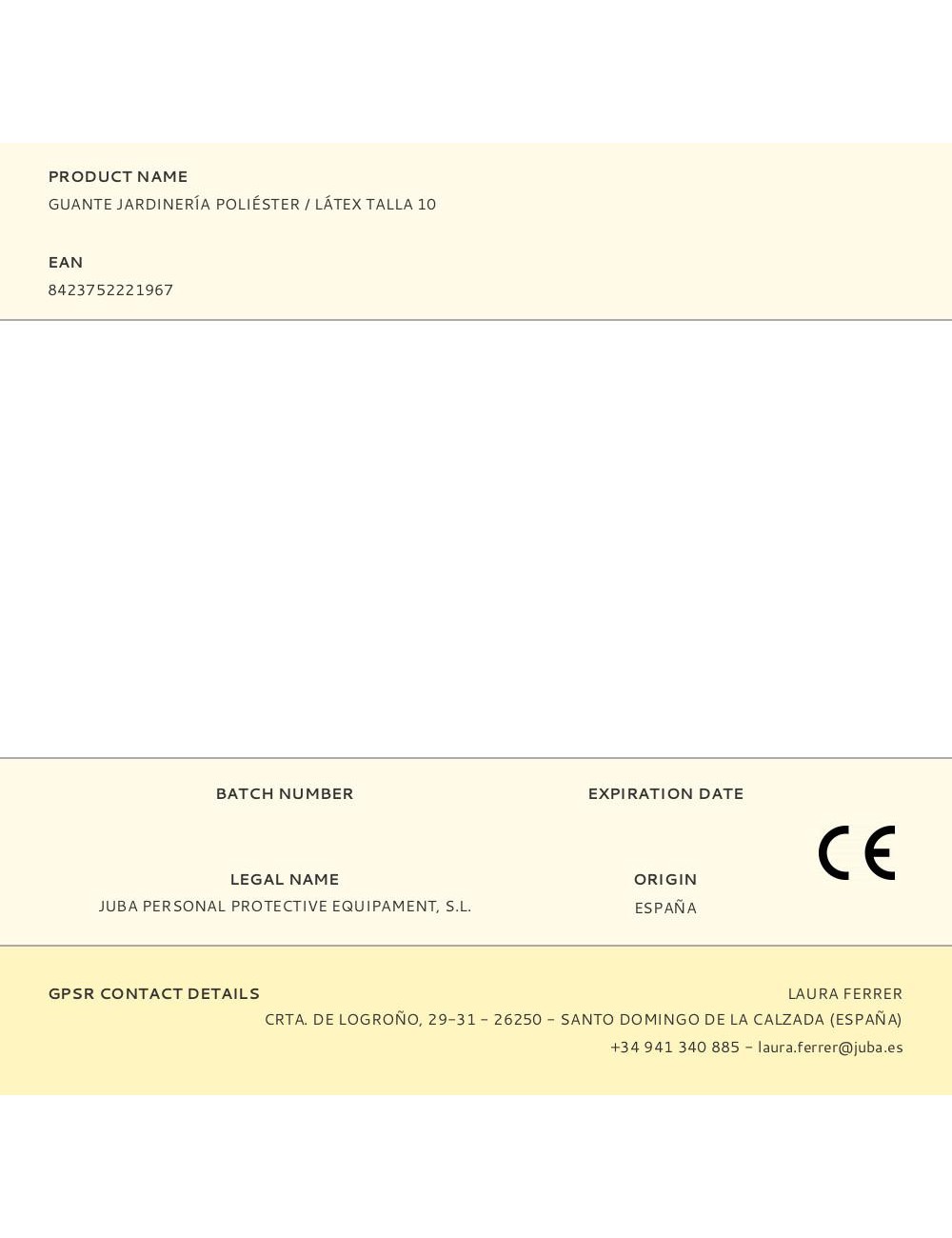 Guante poliéster con palma látex para jardinería, t-10