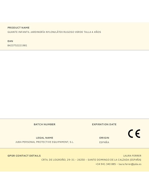 Guante nailon palma recubierta látex rugoso, infantil, verde, t-04 años