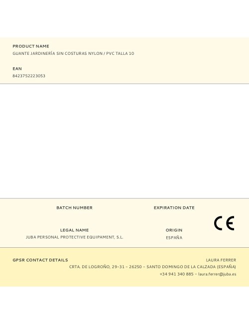 Guante nailon, palma recubierta pvc para jardinería, t-10