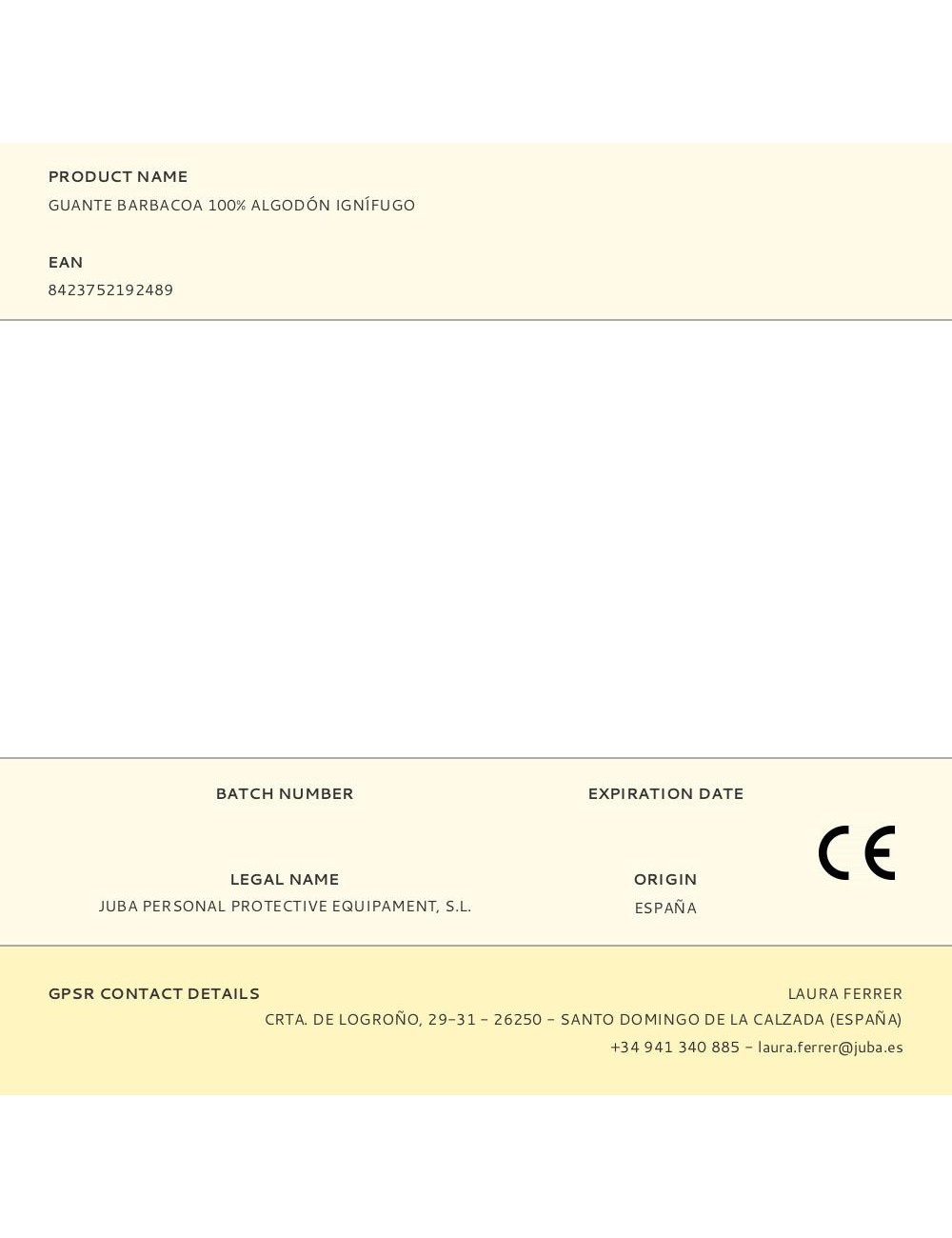 Guante algodón vulrizo 100% ignífugo, para barbacoa, t-9