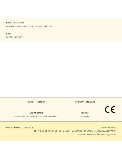 Guante algodón vulrizo 100% ignífugo, para barbacoa, t-9