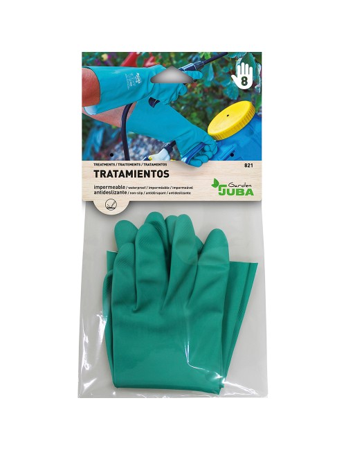 Guante nitrilo, flocado interior, fitosanitarios, verde, t-08