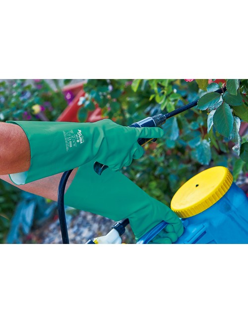 Guante nitrilo, flocado interior, fitosanitarios, verde, t-10