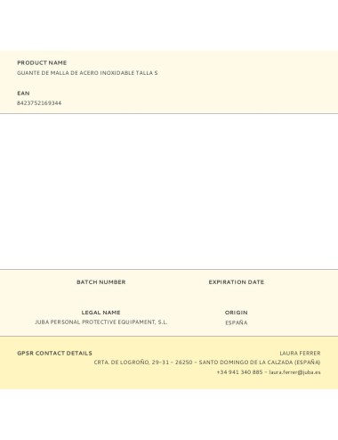 Guante malla de acero inoxidable, t-s