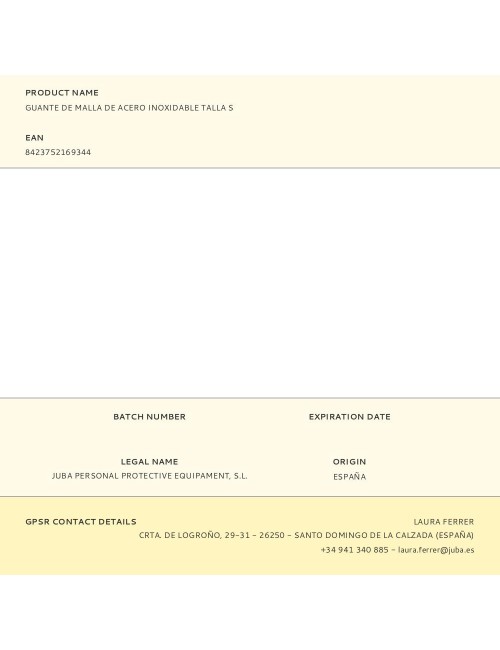 Guante malla de acero inoxidable, t-s