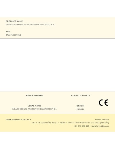 Guante malla de acero inoxidable, t-m