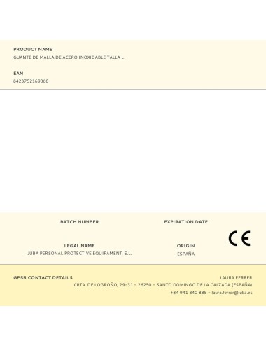 Guante malla de acero inoxidable, t-l