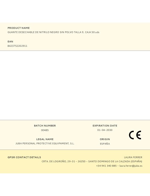 Guante nitrilo, sin polvo, desechable, negro, t-09, caja 50 uds