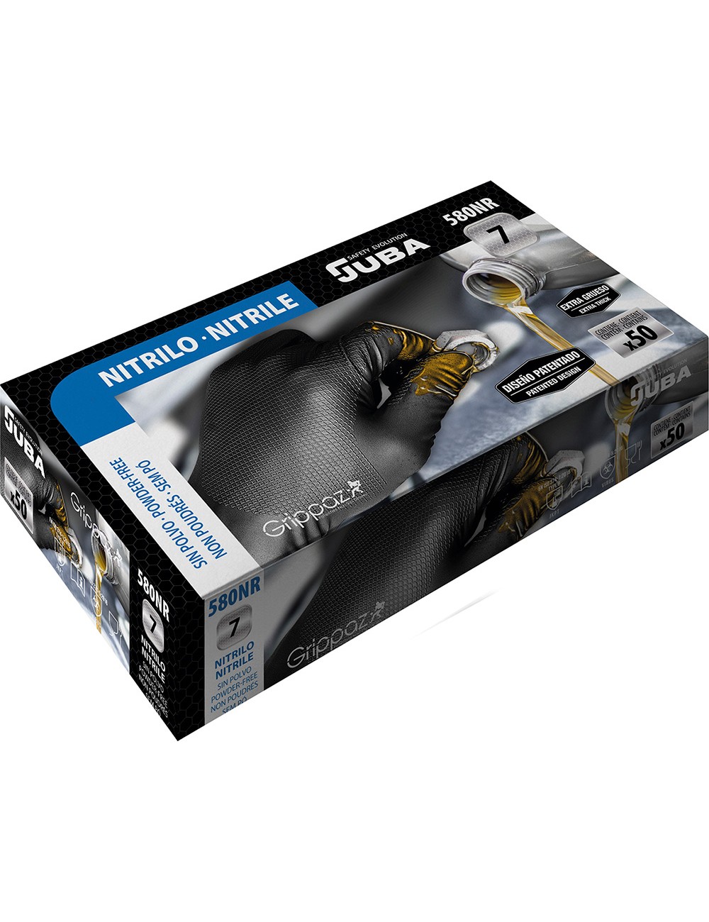 Guante nitrilo, sin polvo, desechable, negro, t-10, caja 50 uds