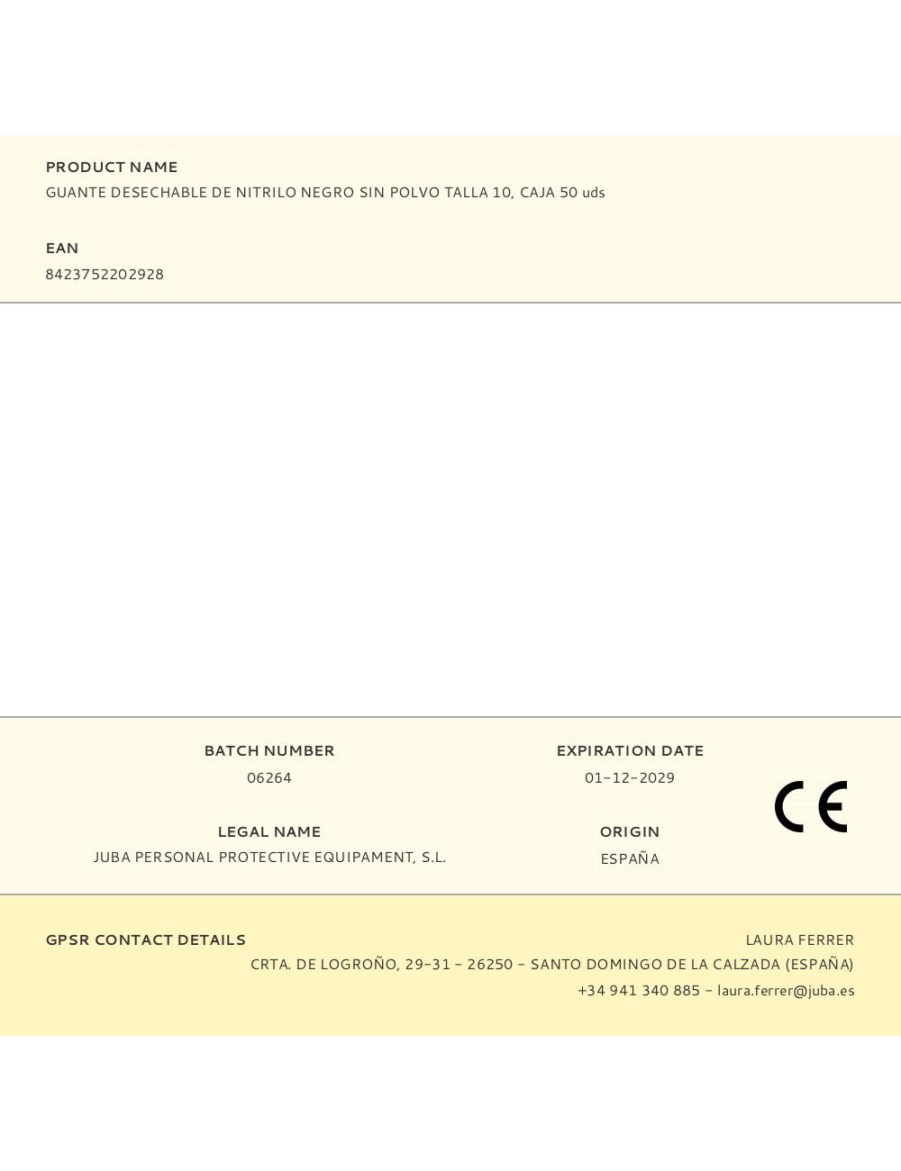 Guante nitrilo, sin polvo, desechable, negro, t-10, caja 50 uds