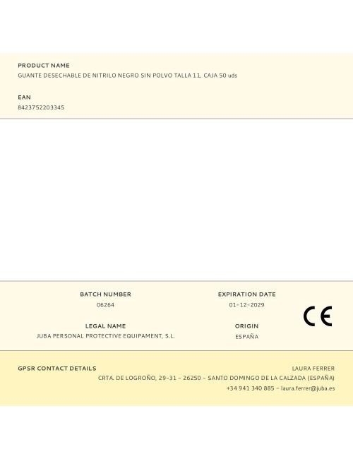 Guante nitrilo, sin polvo, desechable, negro, t-11, caja 50 uds