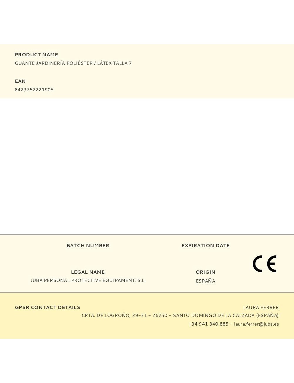 Guante poliéster con palma látex para jardinería, t-07