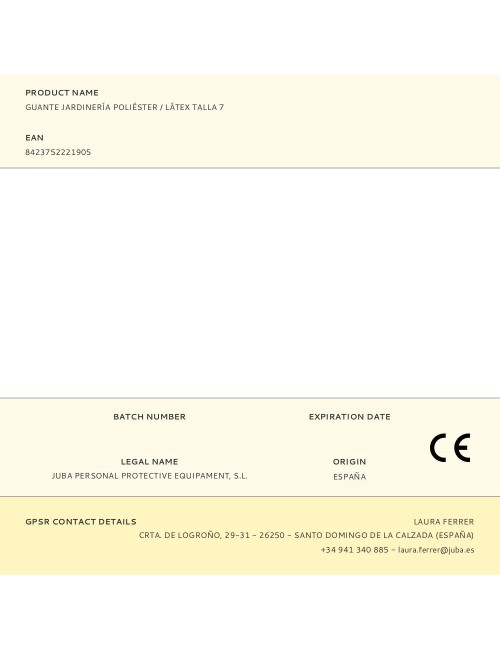 Guante poliéster con palma látex para jardinería, t-07