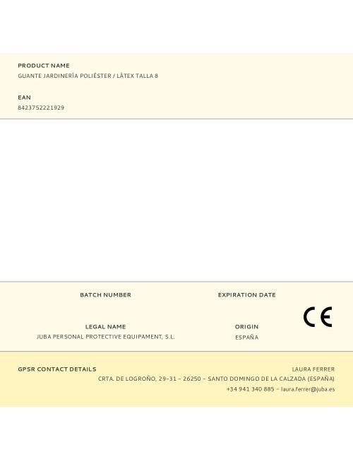 Guante poliéster con palma látex para jardinería, t-08