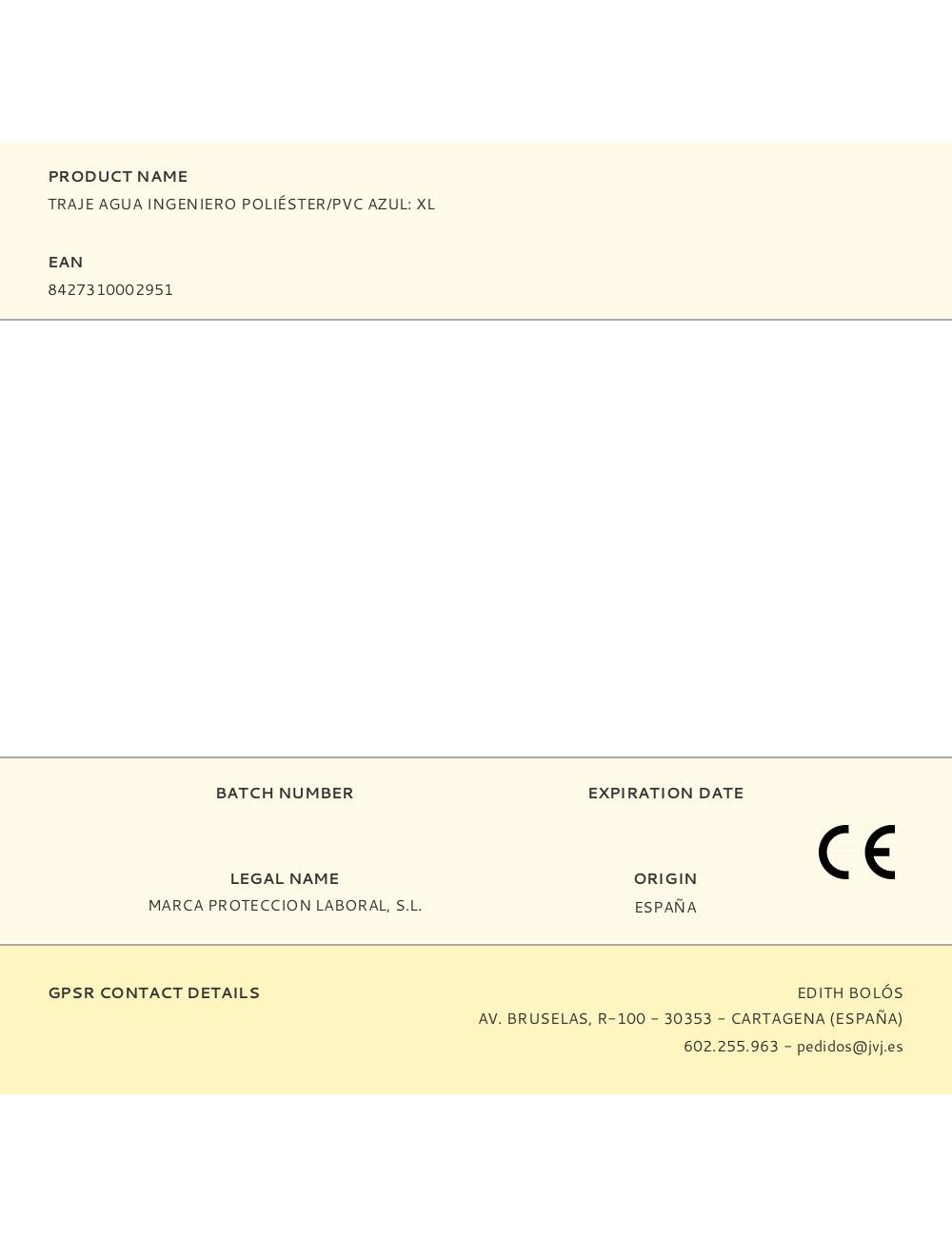 Traje agua ingeniero poliéster/pvc azul: xl