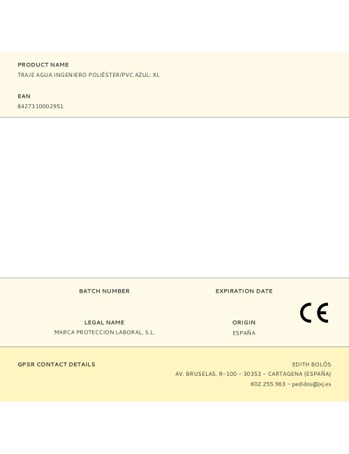 Traje agua ingeniero poliéster/pvc azul: xl