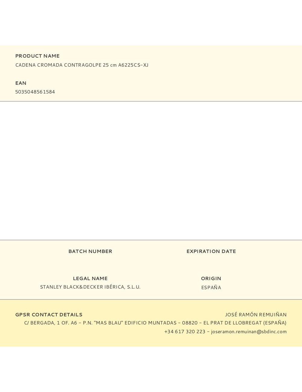 Cadena cromada contragolpe 25 cm a6225cs-xj