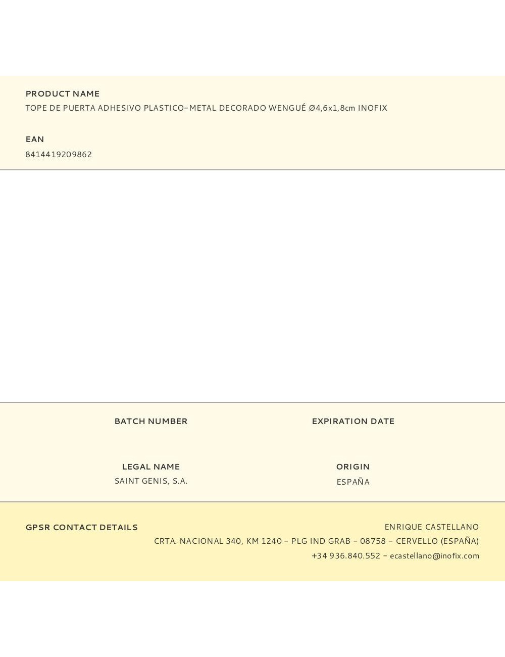 Tope de puerta adhesivo plastico-metal decorado wengué ø4,6x1,8cm inofix