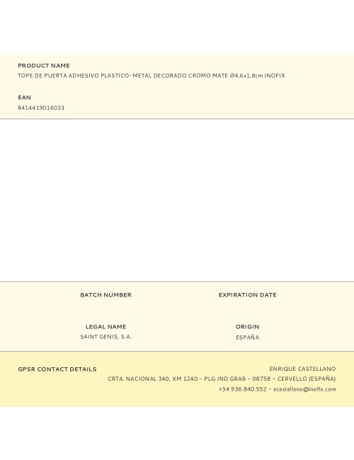 Tope de puerta adhesivo plastico-metal decorado cromo mate ø4,6x1,8cm inofix