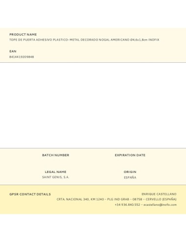 Tope de puerta adhesivo plastico-metal decorado nogal americano ø4,6x1,8cm inofix