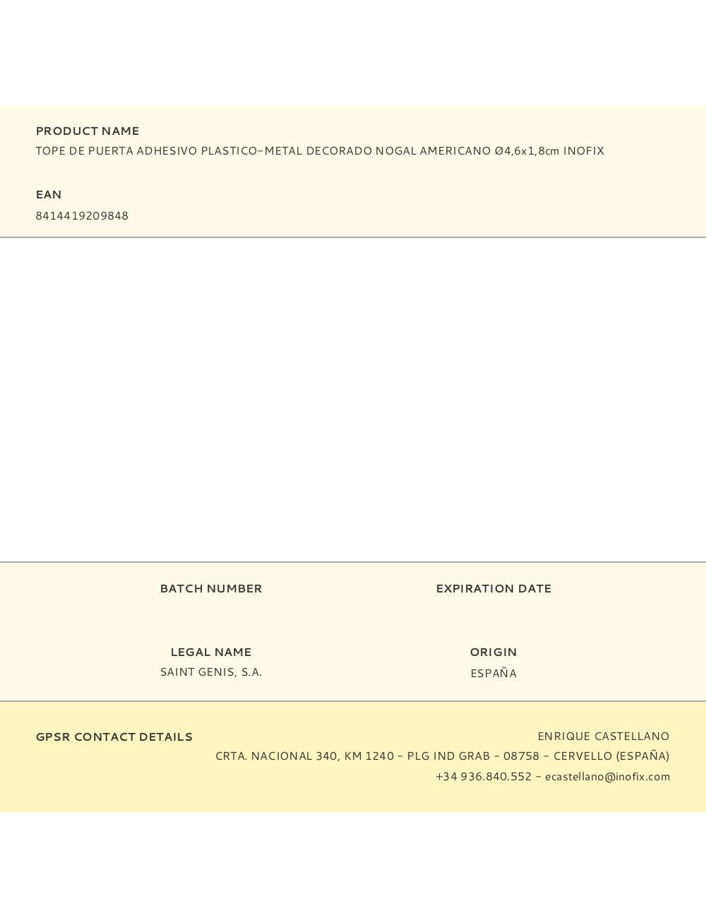 Tope de puerta adhesivo plastico-metal decorado nogal americano ø4,6x1,8cm inofix