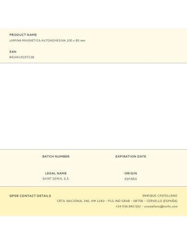 Lamina magnética autoadhesiva 100 x 85 mm